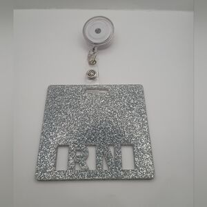 Badge Buddy RN Registered Nurse Silver Glitter Occupational I.D Work Badge